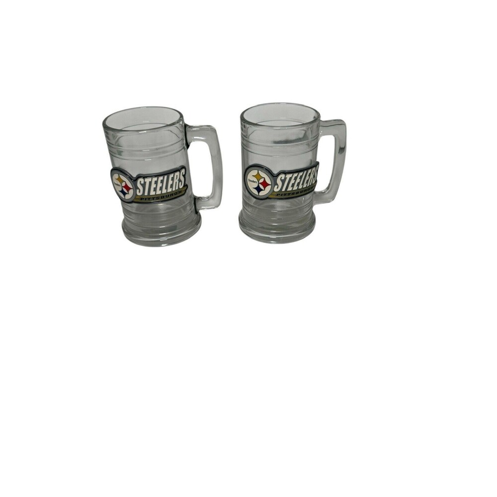 Vintage Pair Of Pittsburgh Steelers Heavy Beer Mug Glass-